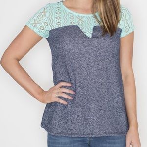 French terry mint lace top, size Small.